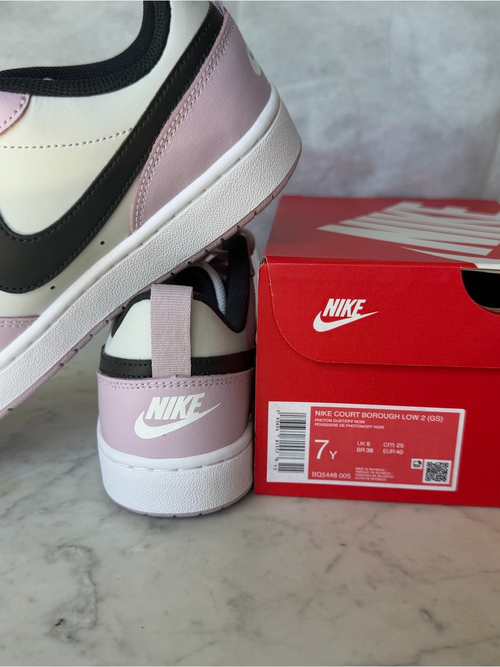 Nike Court Borough Low 2 Sneakers - Lavender/Black/White 7Y 8.5W